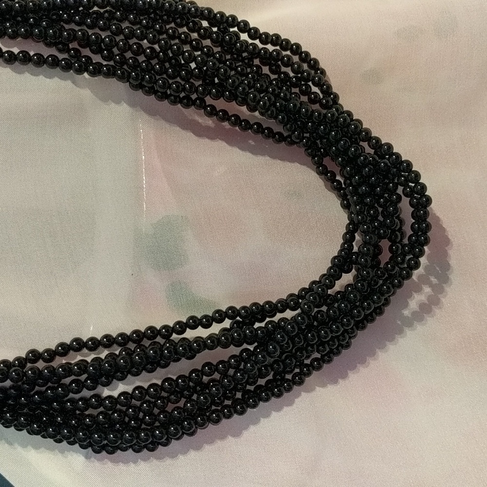 Necklace Black Beads Multi Strand Choker